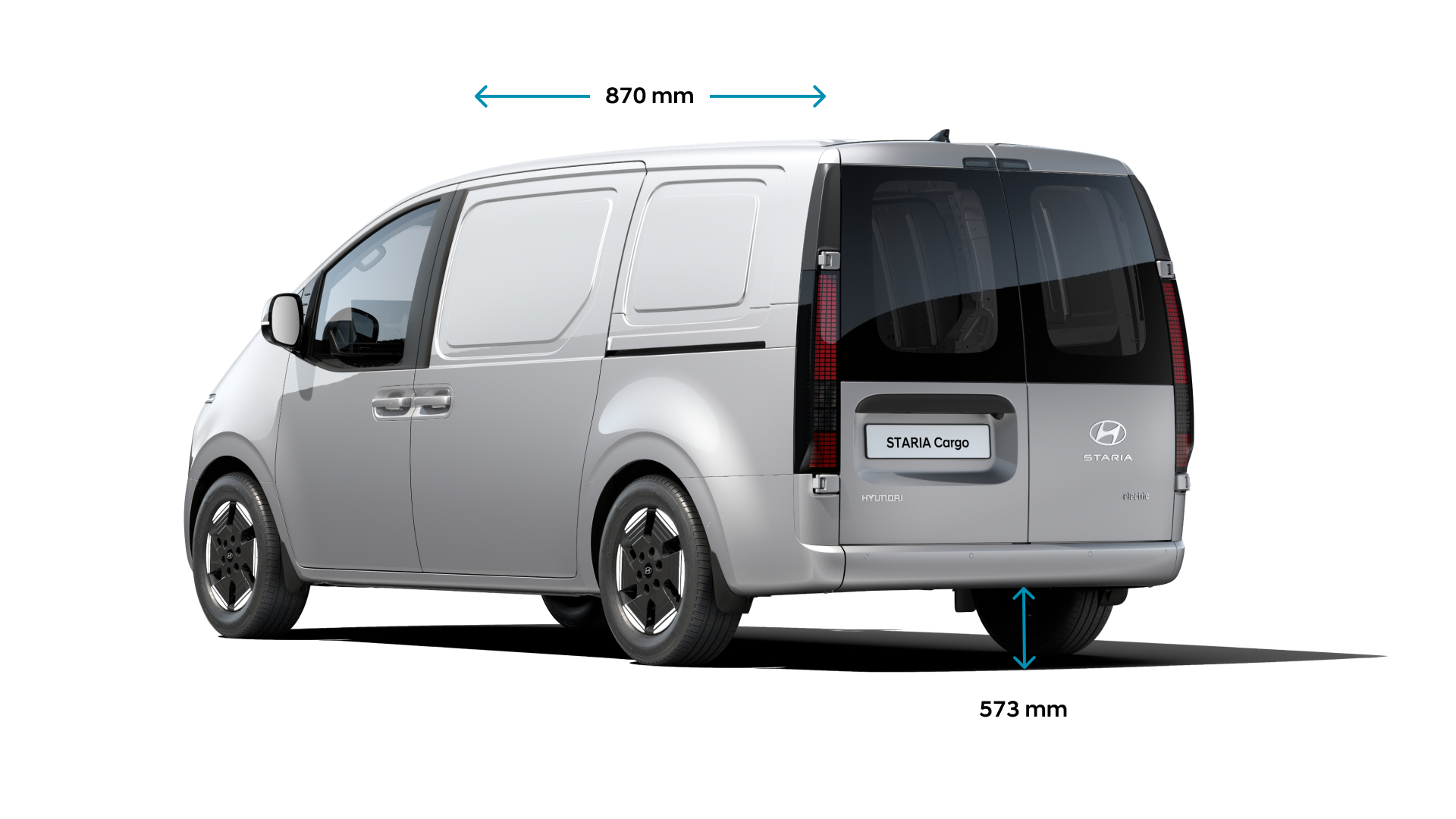 3/4 view of Hyundai STARIA Cargo electric with Sliding doors information