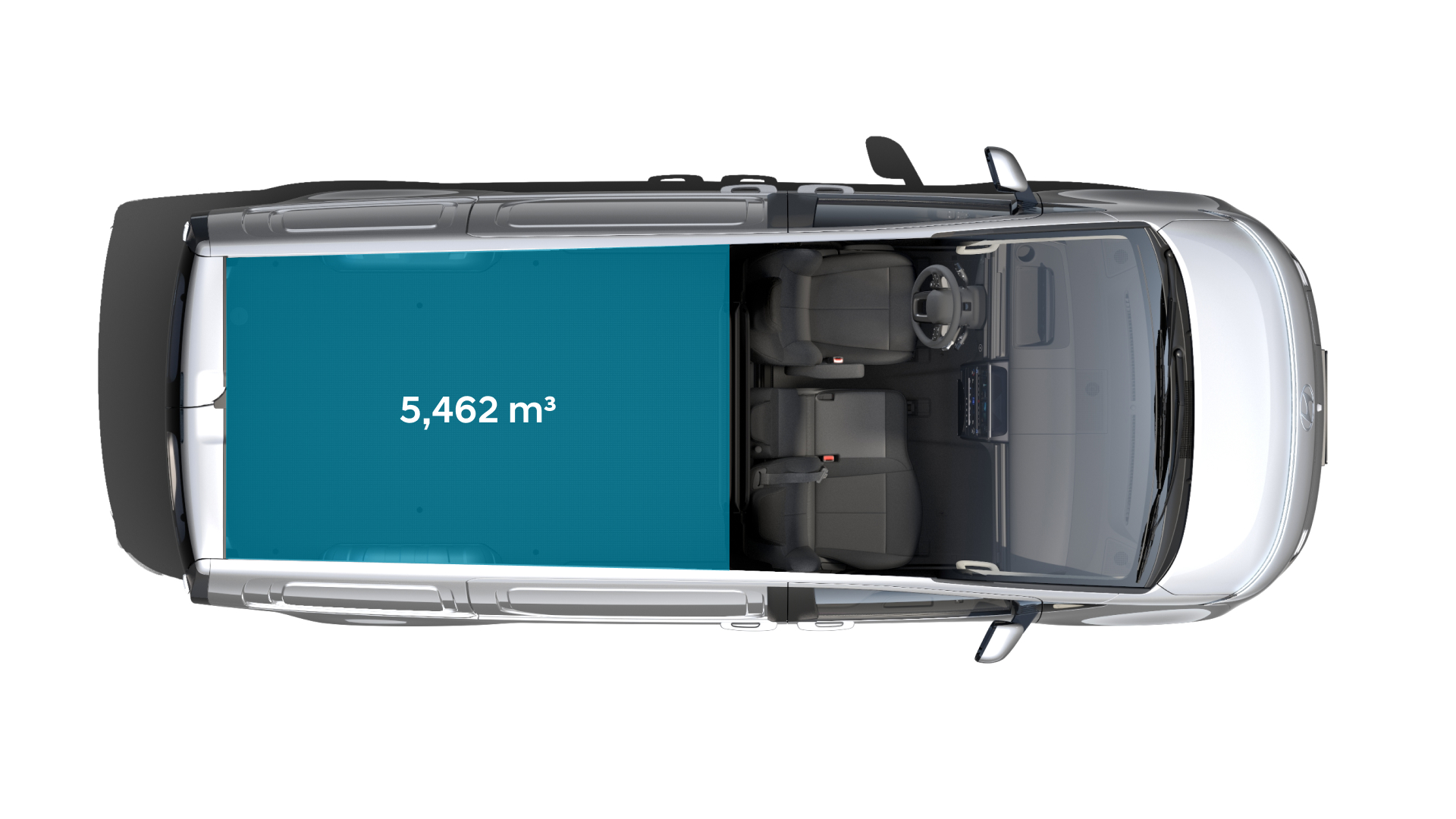 Top view of Hyundai STARIA Cargo electric with volume information.